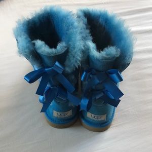 Baby blue UGGs with bows